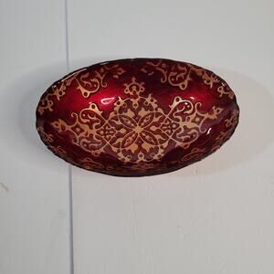 Red and Gold Paisley Decorative Glass Serving Bowl